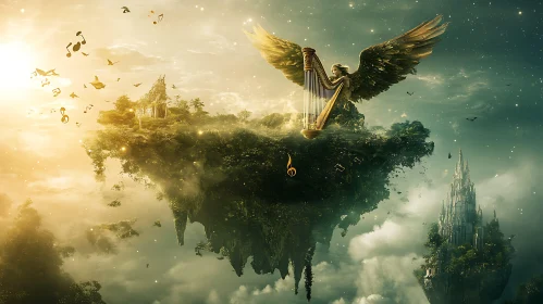 Ethereal Angel Playing Harp