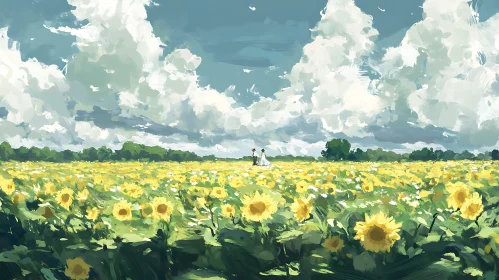 Couple in Sunflower Field Painting