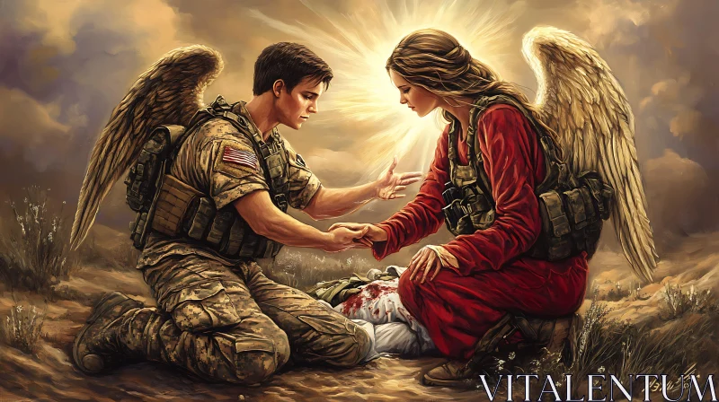 Soldier and Angel Holding Hands Artwork AI Image