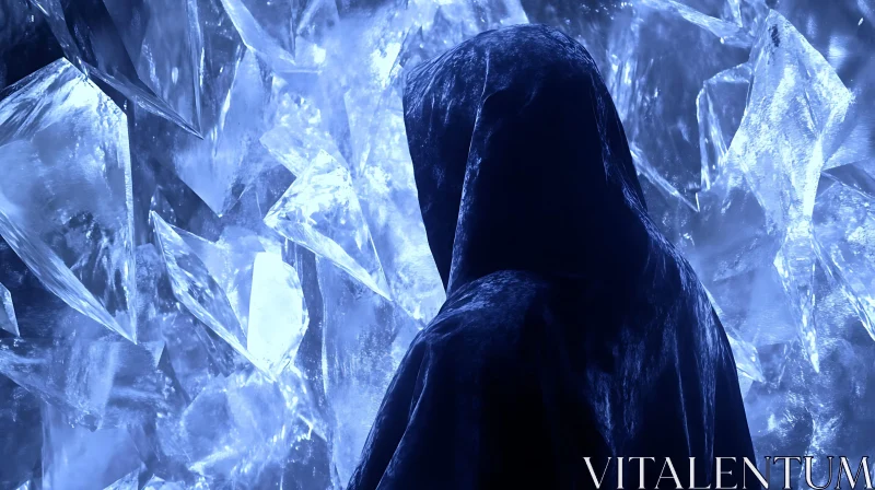 Mysterious Figure Among Ice Formations AI Image