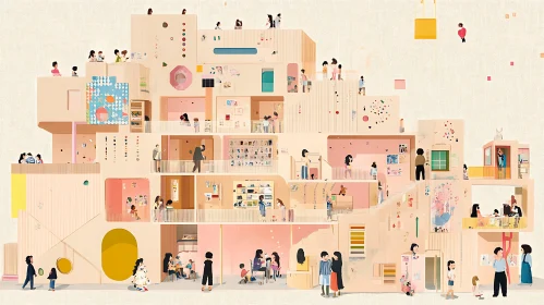 Pastel Community Building Illustration