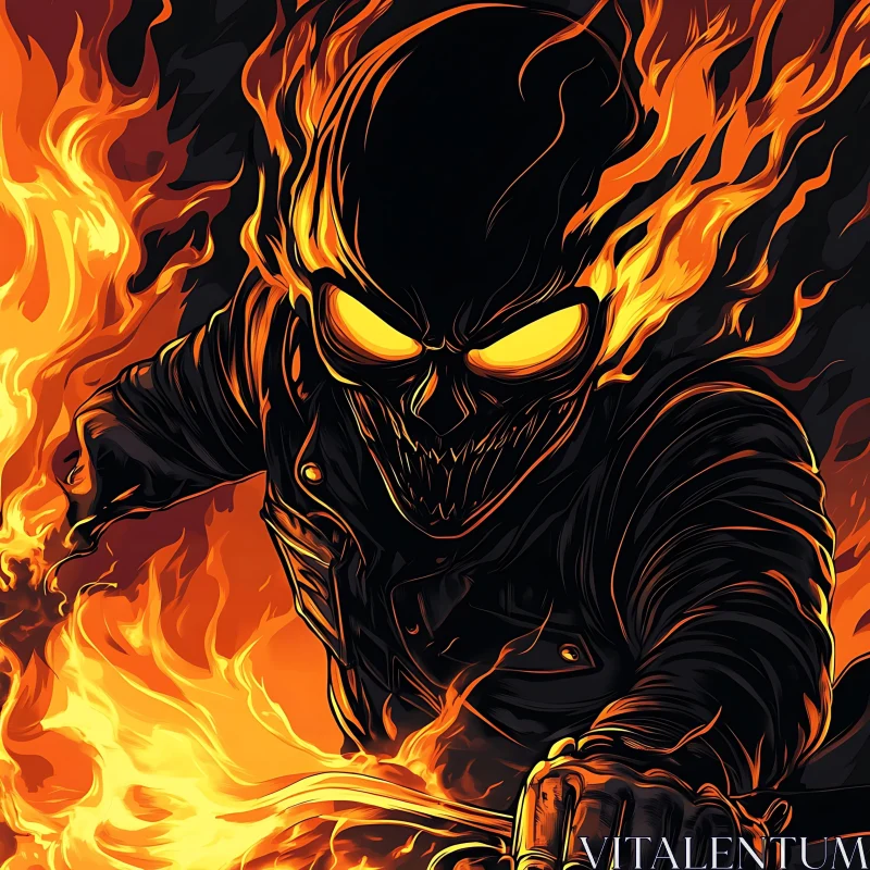 AI ART Flaming Skull Rider: A Spectacle of Fire