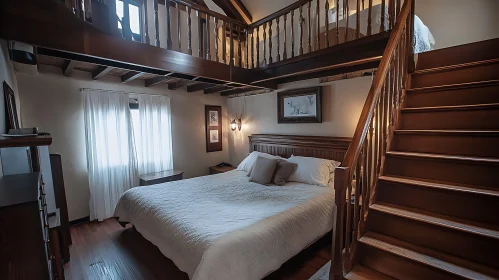 Rustic Bedroom Interior with Loft Access