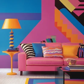 Colorful Room with Pink Sofa and Lamp