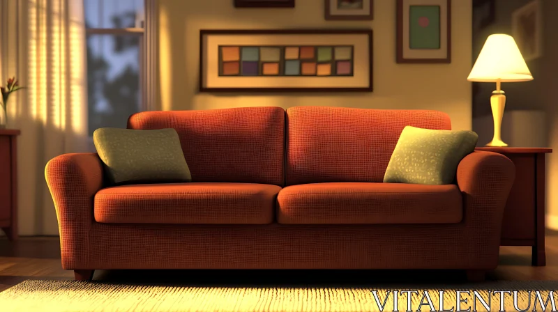 Comfortable Couch in a Warm Setting AI Image