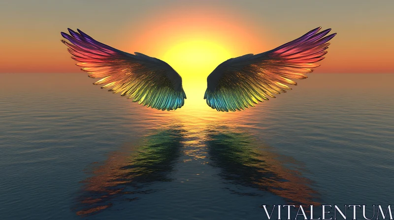 AI ART Wings Reflection Sunset