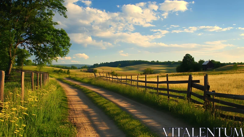 AI ART Scenic Farmland Landscape with Dirt Road