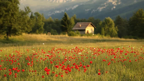 Idyllic Field of Poppies and Wildflowers