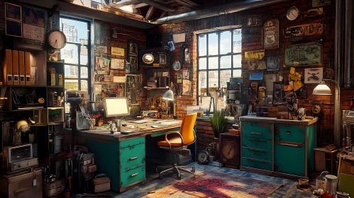 Eclectic Workspace with Industrial Decor