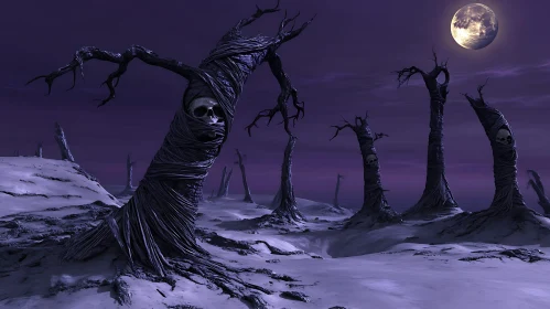 Mystical Skull Trees Under Moonlight