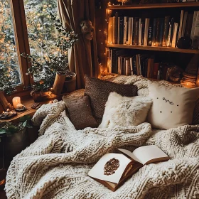 Warm Winter Reading Corner with Books