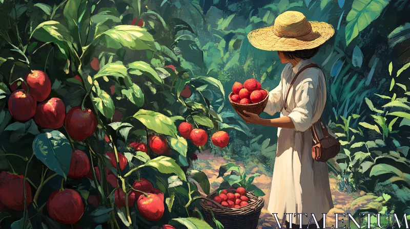 Woman Harvesting Fruits in Garden AI Image