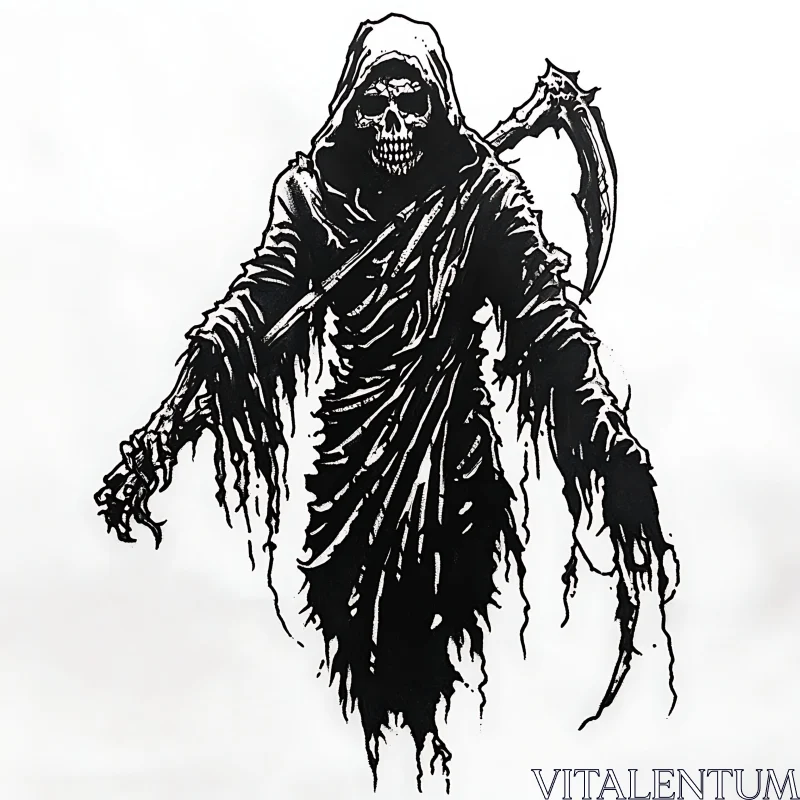 Monochrome Grim Reaper Illustration AI Image