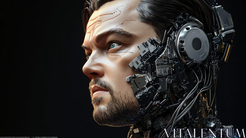 Futuristic Human-Machine Hybrid Profile AI Image