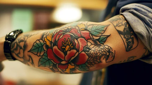 Detailed Floral Arm Tattoo