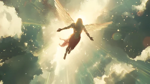 Winged Figure in Ethereal Sky