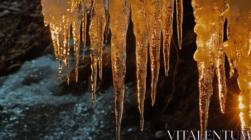 AI ART Golden Icicles in Winter Sun