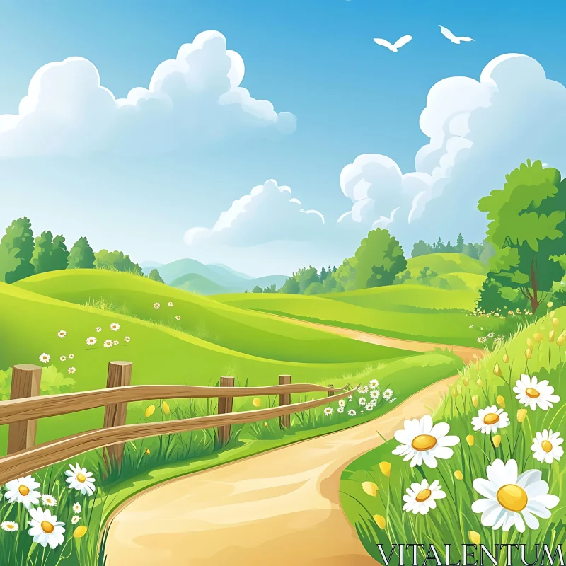 Path Through a Sunny Meadow AI Image