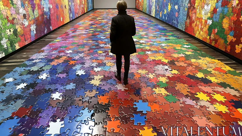 Vibrant Puzzle Patterned Art Installation AI Image