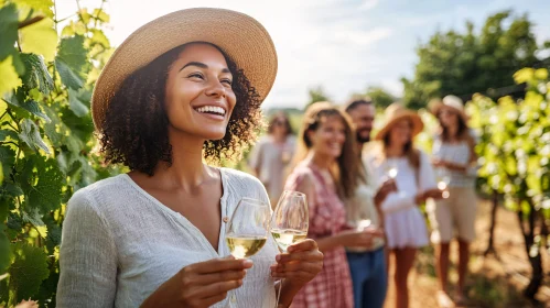 Friends Enjoying Wine at Vineyard