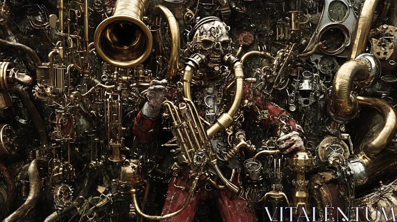 AI ART Mechanical Skull Orchestra in Steampunk Style