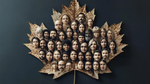 Multicultural Faces in a Leaf