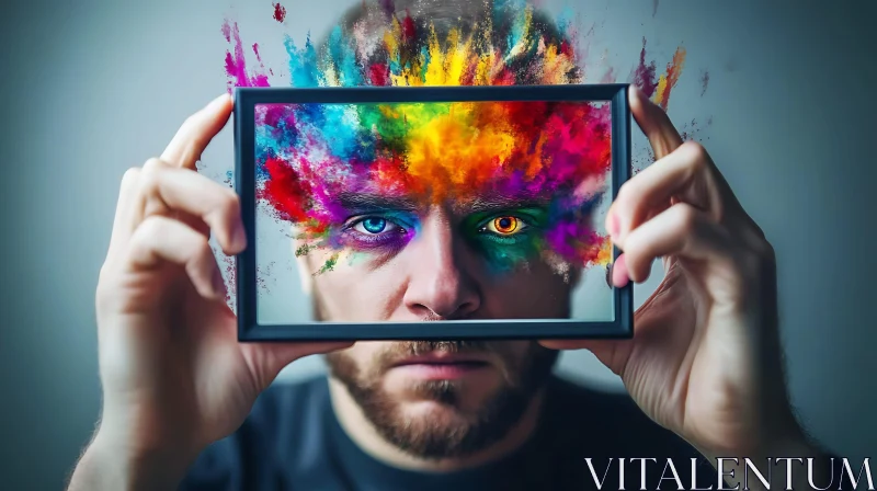 Man with Colorful Explosion Portrait AI Image