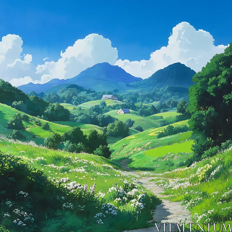 AI ART Rolling Green Hills Landscape Art