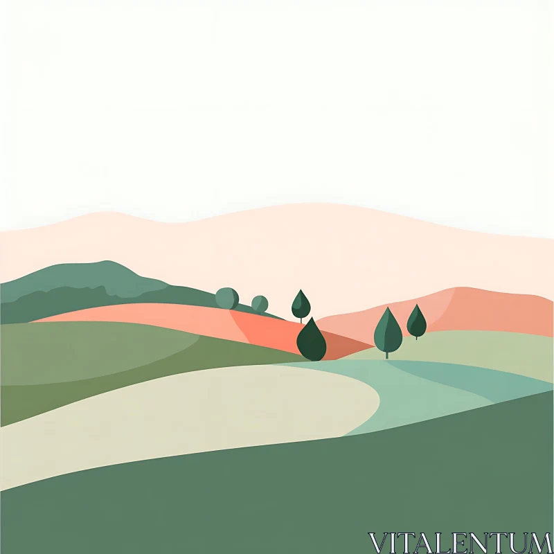 AI ART Serene Hillside Vista Minimalist Artwork