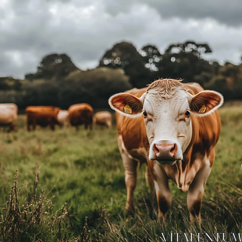 Brown Cow in Grassy Field AI Image