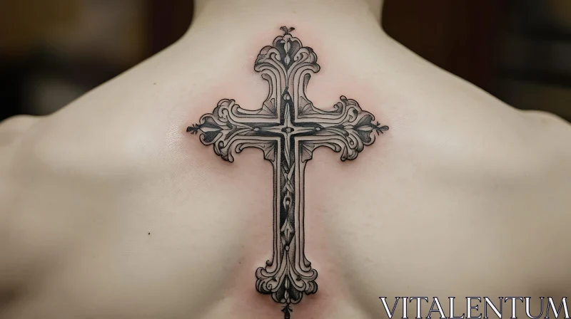 Ornate Cross Tattoo Design on Back AI Image