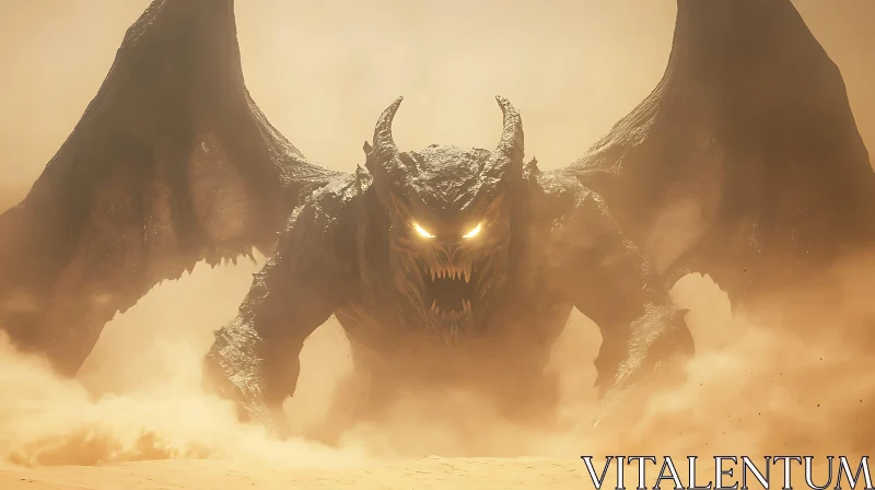 Menacing Winged Demon in Smoky Haze AI Image