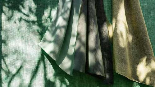 Green Fabric Swatches with Leaf Shadows