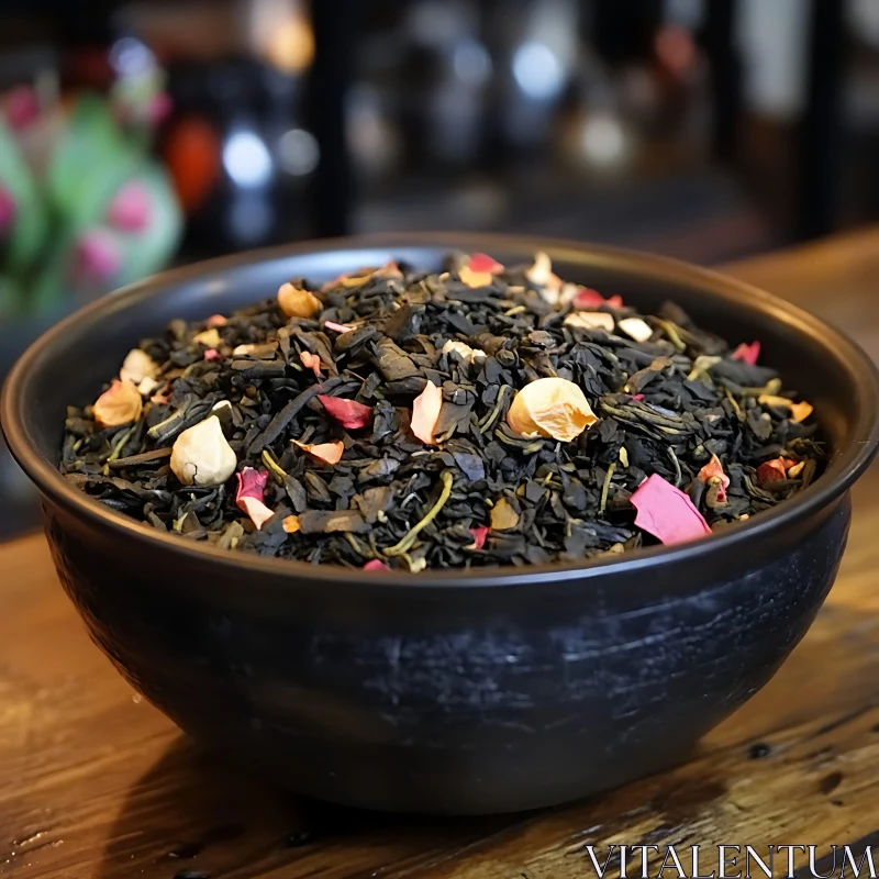 Tea Leaves and Flower Petals in Bowl AI Image