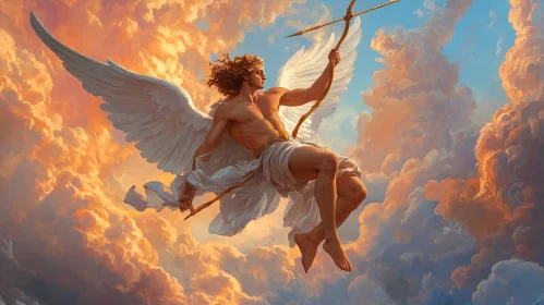 Winged Archer Amidst Celestial Clouds