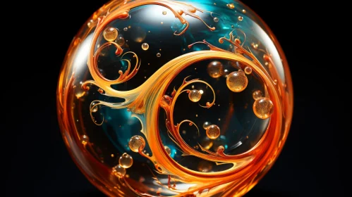 Abstract Art: Orange Sphere with Swirling Liquid Ring