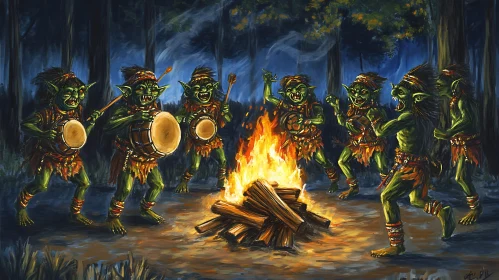 Forest Goblins Dancing Around Fire