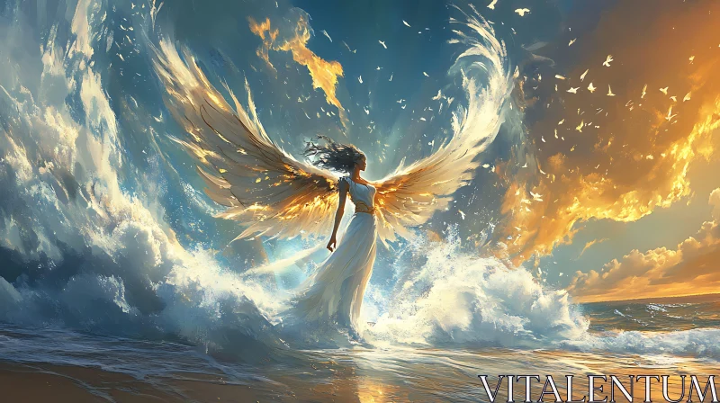 Winged Angel on the Beach AI Image