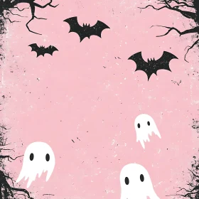 Pink Halloween Illustration with Bats