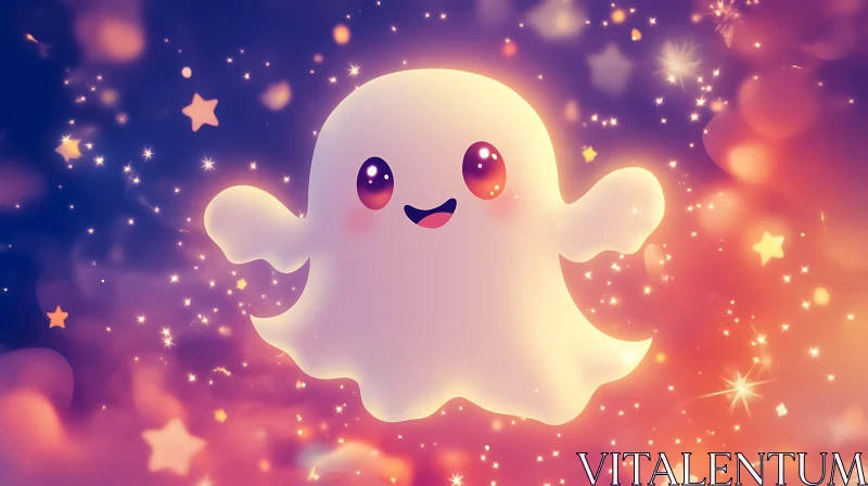 AI ART Cartoon Ghost with Starry Background