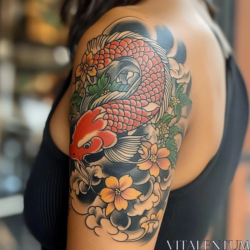 Detailed Red Koi Fish Tattoo Design AI Image