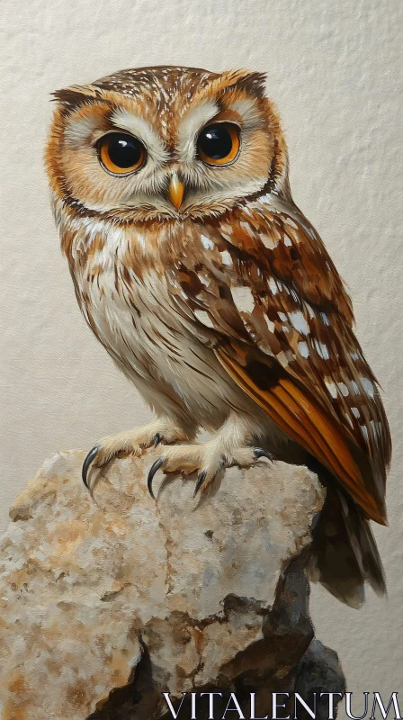 Beautiful Owl Perched on Rock AI Image