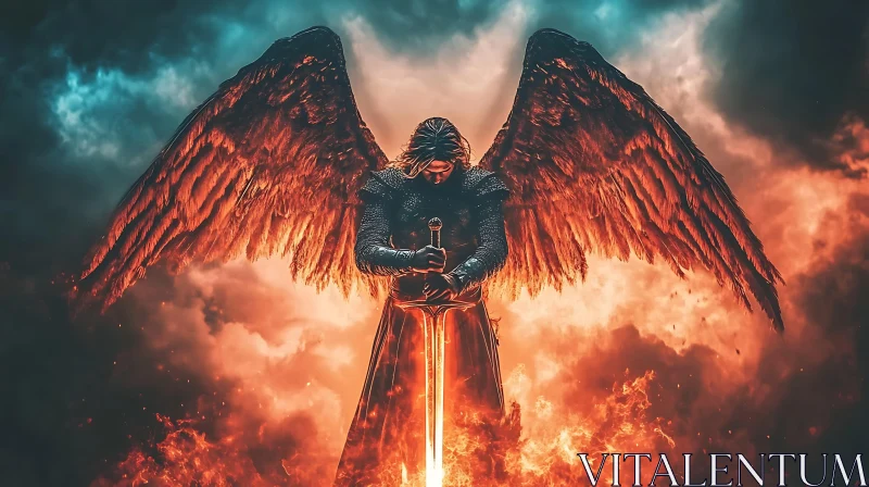 Winged Warrior in Flames AI Image