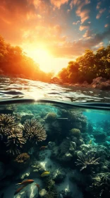 Enchanting Underwater Sunset and Coral Reef - A Captivating Nature-Inspired Image