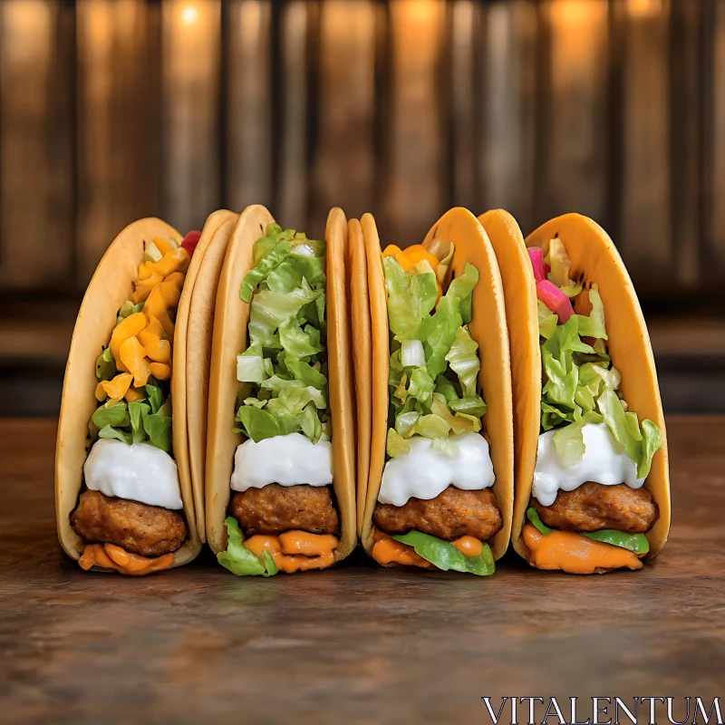 Four Perfectly Arranged Tacos AI Image