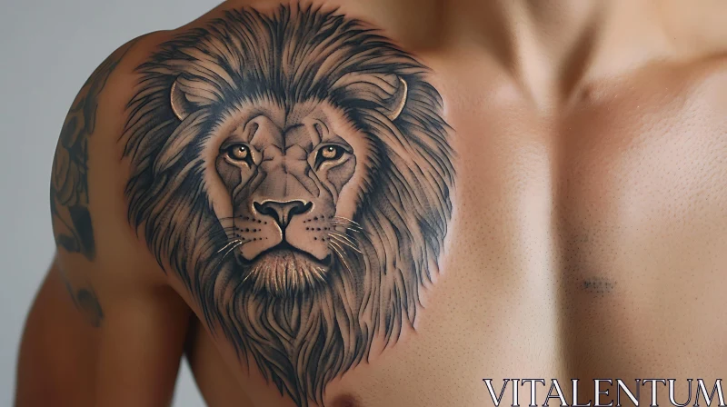 Incredible Lion Chest Tattoo AI Image