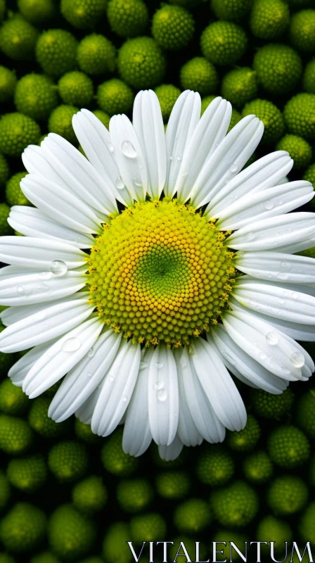 White and Green Daisy on Lush Green Background AI Image