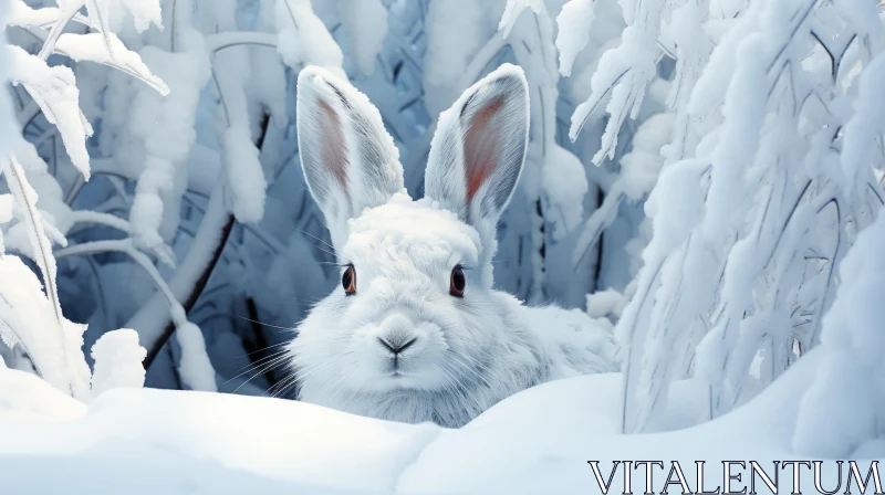 White Rabbit in Snowy Forest - Detailed Animal Art AI Image