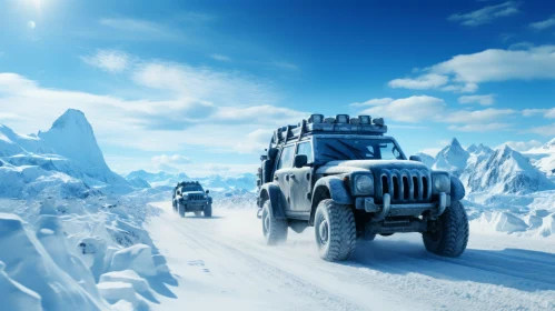 Winter Adventure Wallpaper: 4x4 Vehicles on Icy Roads