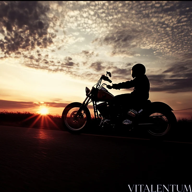 Silhouette Motorcycle Sunset AI Image